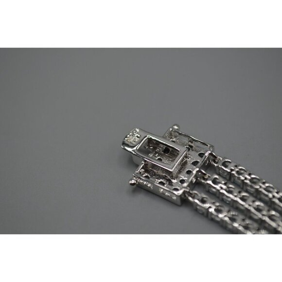 Blue Cubic Zirconia Three Strand Tennis Bracelet Sterling Silver 925 ADI CZ 8" - Picture 8 of 10